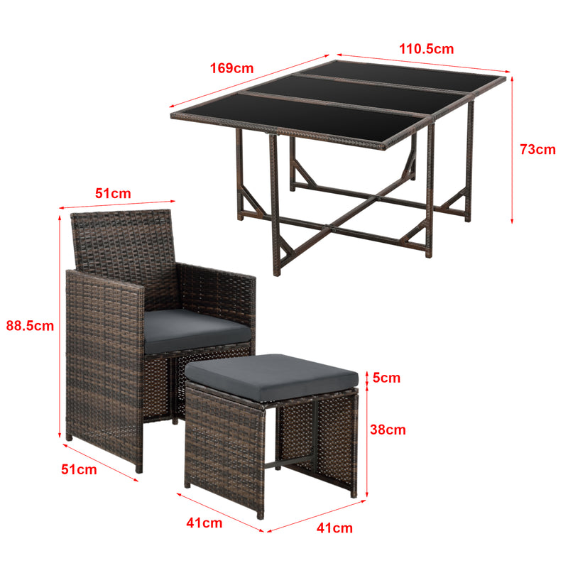 Maßskizze Polyrattan Sitzgruppe Laredo XL versch. Farben [en.casa]