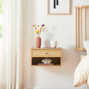 Wandregal Eiker mit Schublade 40x32x23 cm Rattanoptik [en.casa]