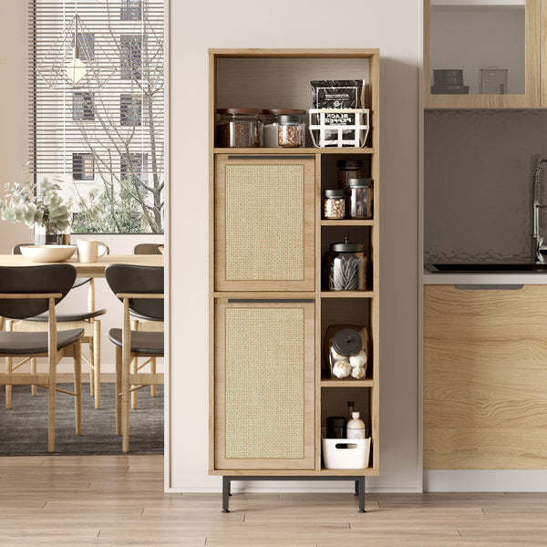 Küchenschrank Kvænangen Eichenoptik/Rattanoptik [en.casa]