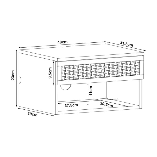 Wandregal Eiker mit Schublade 40x32x23 cm Rattanoptik [en.casa]