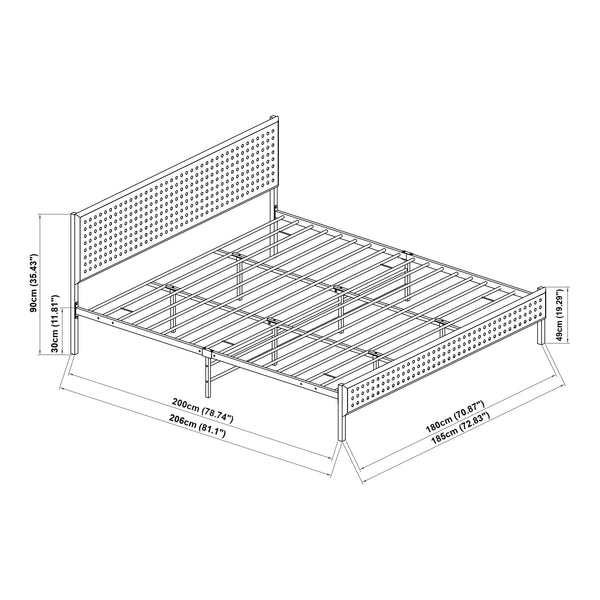 Metallbett Linköping mit rechteckigem Kopfteil und Matratze [en.casa]