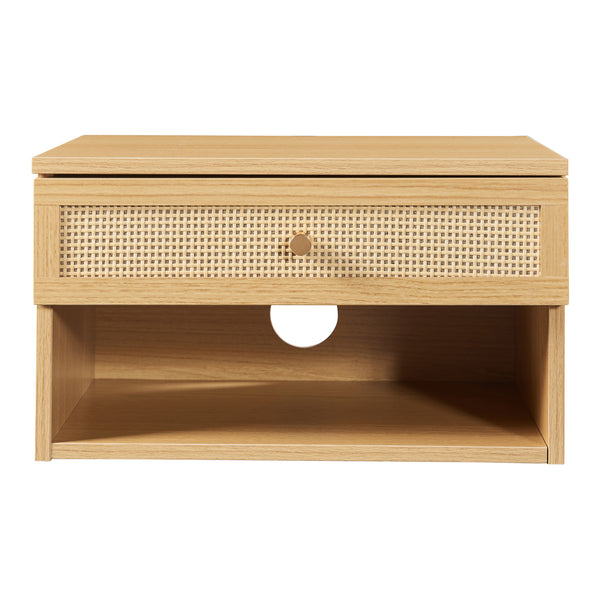 Wandregal Eiker mit Schublade 40x32x23 cm Rattanoptik [en.casa]