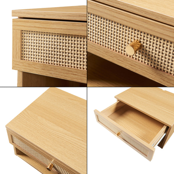 Wandregal Eiker mit Schublade 40x32x23 cm Rattanoptik [en.casa]