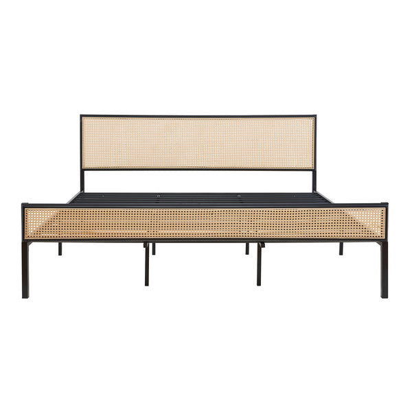 Metallbett Linköping mit rechteckigem Kopfteil und Matratze [en.casa]