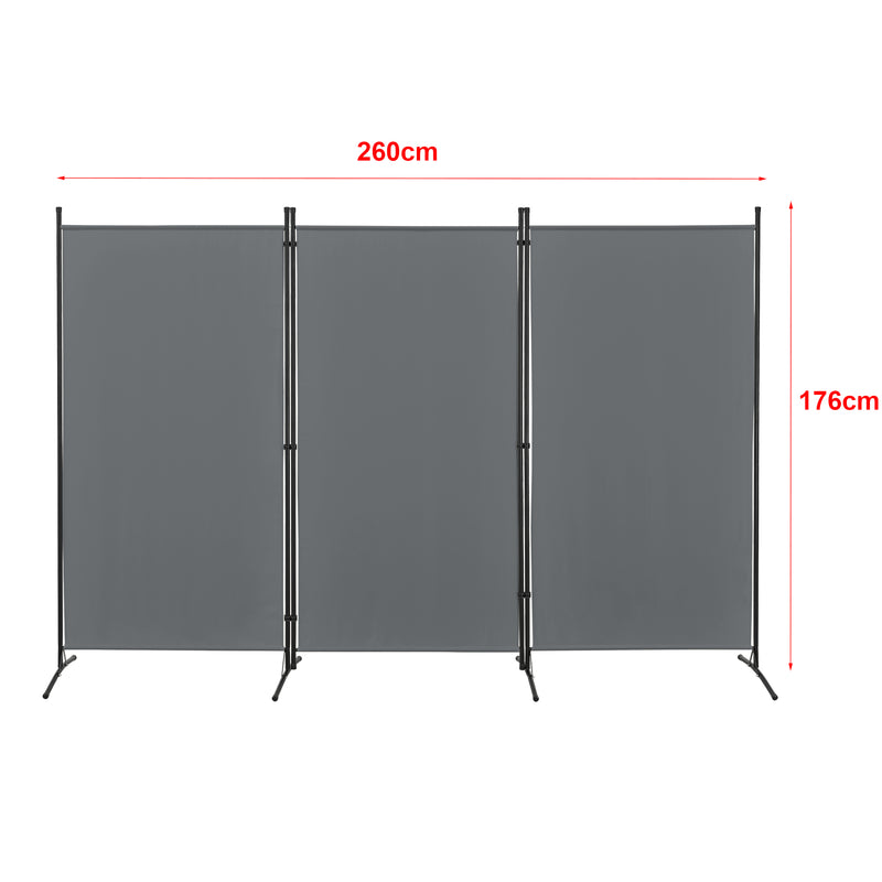 Maßskizze Raumteiler Teruel 3-teilig 260x176 cm versch Farben en.casa