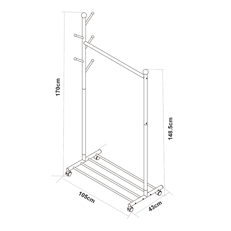 Maßskizze Rollbarer Garderobenständer Snåsa 170x105x43 cm [en.casa]