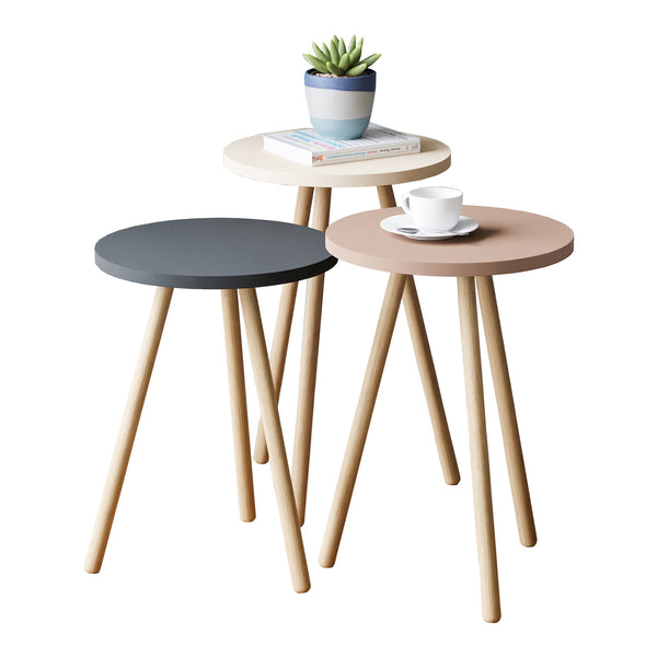 Satztisch Hjørring im 3er Set Rund 49 x Ø34 cm versch. Farben [en.casa]