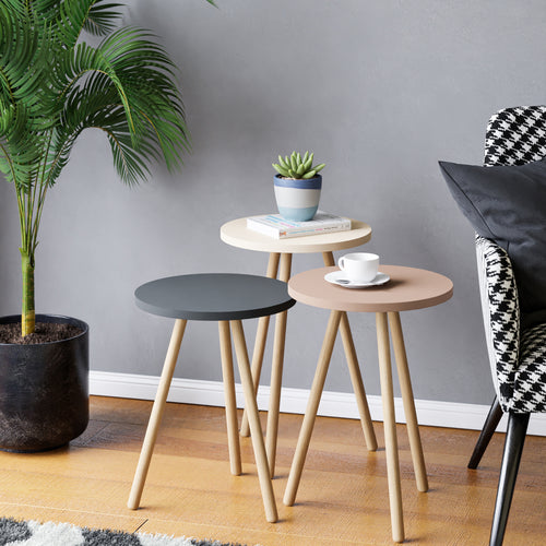 Satztisch Hjørring im 3er Set Rund 49 x Ø34 cm versch. Farben [en.casa] - premiumXL