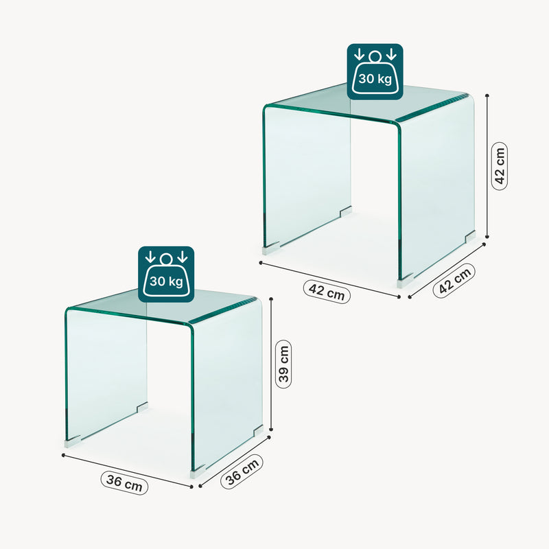 Maßskizze Satztisch Kariengem 2-tlg. Glas [en.casa]