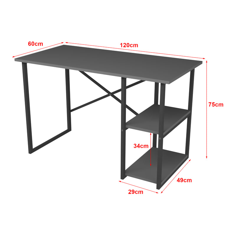 Maßskizze Schreibtisch Nittedal mit Regal 120x60x75cm in versch. Farben [en.casa]
