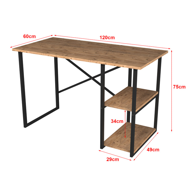 Maßskizze Schreibtisch Nittedal mit Regal 120x60x75cm in versch. Farben [en.casa]