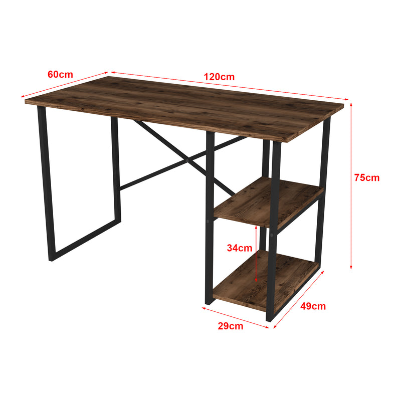 Maßskizze Schreibtisch Nittedal mit Regal 120x60x75cm in versch. Farben [en.casa]