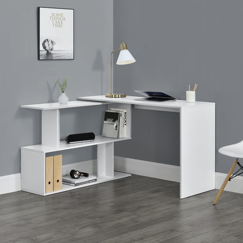Schreibtisch Arendal mit Regal L-förmig Dunkelgrau/Weiß en.casa