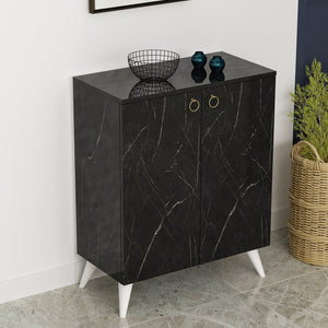 Schuhschrank Gjern mit 2 Türen Marmoroptik Schwarz [en.casa]