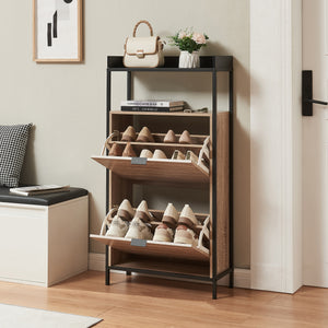 Schuhkipper Belana mit 2 Klappen 116x60x24 cm Schwarz/Eicheoptik [en.casa] - premiumXL