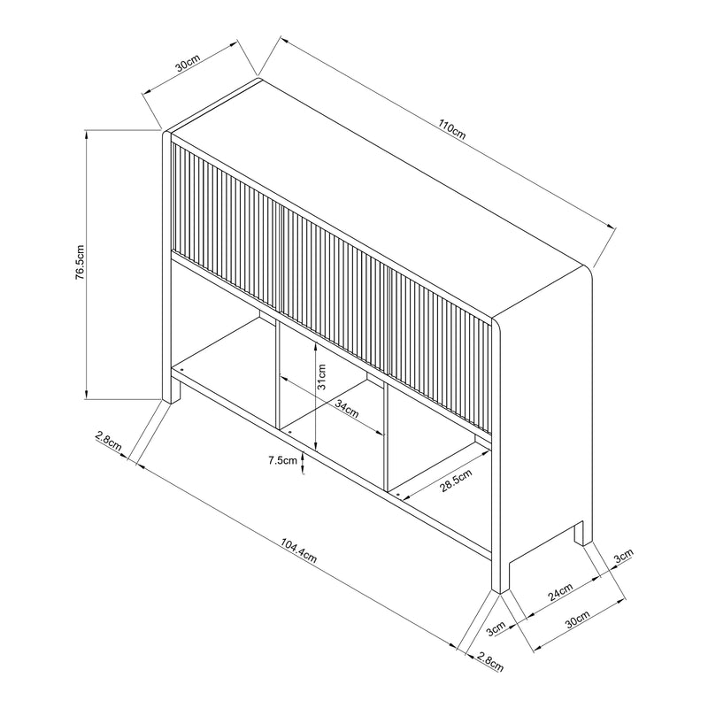 Maßskizze Sideboard Lukkodso mit Türen und Fächern [en.casa]