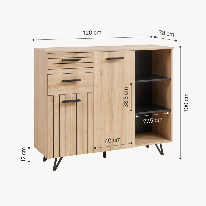 Maßskizze Sideboard Noppen [en.casa]