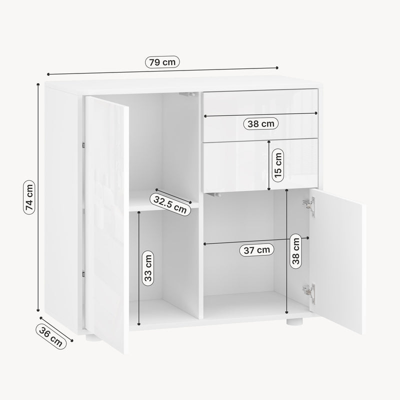 Maßskizze Sideboard Paarl mit 2 Türen [en.casa]