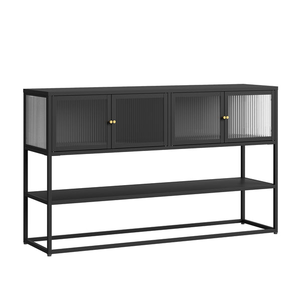Sideboard Säkylä mit 4 Glastüren 150x38x90 cm Stahl [en.casa]
