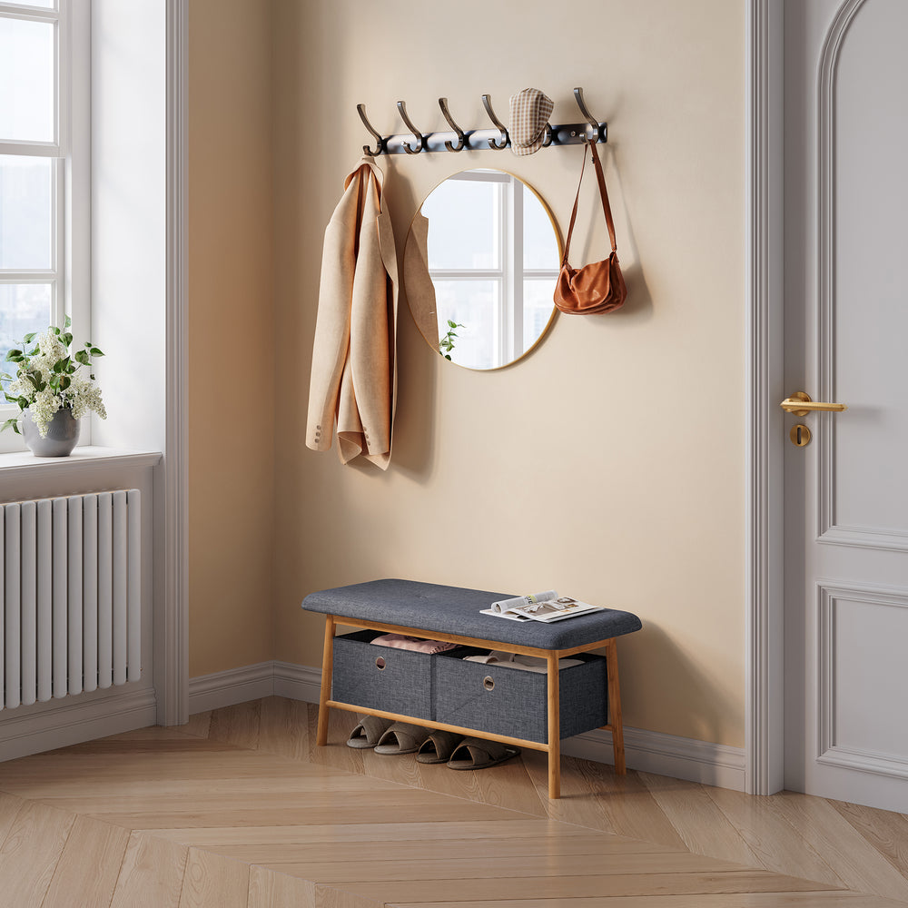 Sitzbank Vad mit 2 Aufbewahrungsboxen 90x30x45 cm Natur/Grau [en.casa]