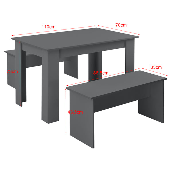 Tisch- und Bank Set 110x70 cm in versch. Farben en.casa