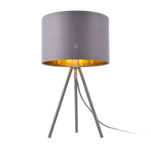 Tischleuchte Metz E14 Max. 40W Stoffschirm und Metallfüße Grau/Gold lux.pro