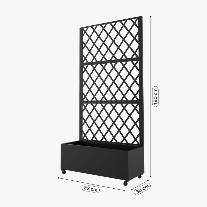 Maßskizze Trennwand Malja mit Blumenkasten Stahl 190x82x38 cm Schwarz [casa.pro]
