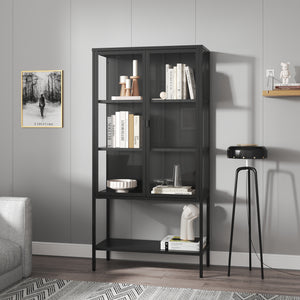 Vitrinenschrank Borshavisa Stahl 2-türig 160x80x35 cm Schwarz [en.casa]