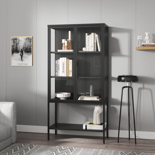 Vitrinenschrank Borshavisa Stahl 2-türig 160x80x35 cm Schwarz [en.casa]