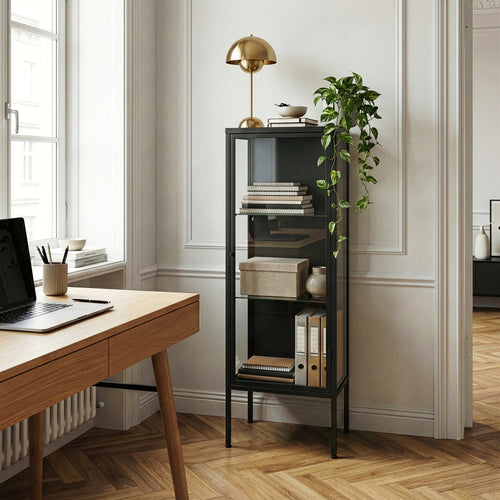 Vitrinenschrank Borshavisa 116x34x30 cm Stahl Schwarz [en.casa]