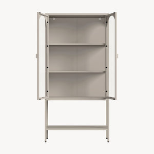 Vitrinenschrank Klippestad Stahl 160x80x35 cm Warmgrau [en.casa]