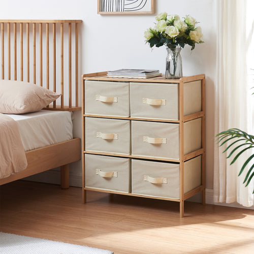 Kommode Maldon mit Stoffschubladen Natur/Beige [en.casa]