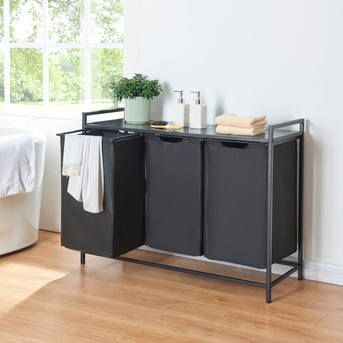 Wäschesammler Saltvik mit 3 Wäschekörben Schwarz [en.casa] - premiumXL