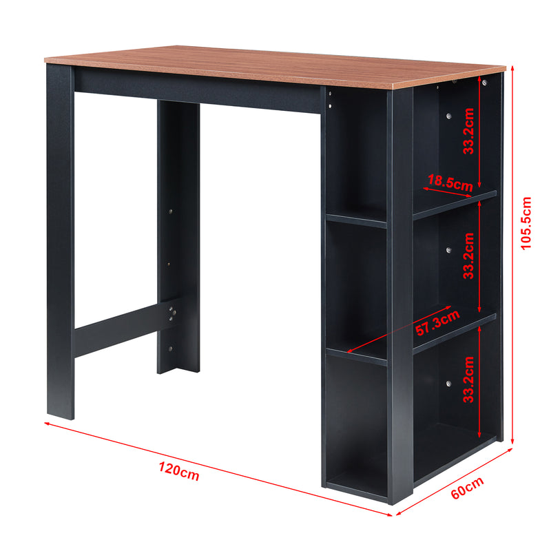 Maßskizze Bartisch Danderyd 120x60x106 cm mit 3 Ablagefächern [en.casa]