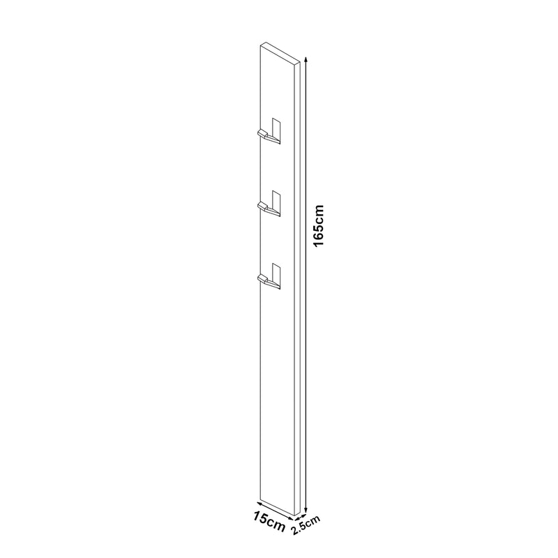 Maßskizze Wandgarderobe Hansnes mit 3 Klapphaken 165 cm versch. Farben [en.casa]
