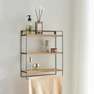 Wandregal Skovbo mit 3 Ablageflächen Schwarz/Holzfarben [en.casa] - premiumXL