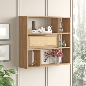 Wandregal Kvænangen 90x22x81cm Eiche/Rattanoptik [en.casa]