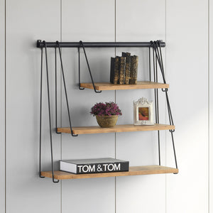 Wandregal Åmli 67x26x63cm Schwarz/Holzoptik [en.casa]