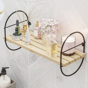 Wandregal Oulu mit Metallrahmen Schwarz/Natur in versch. Größen [en.casa] - premiumXL