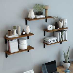 Wandregal Frogn 5er Set Holzfarben/Schwarz [en.casa]