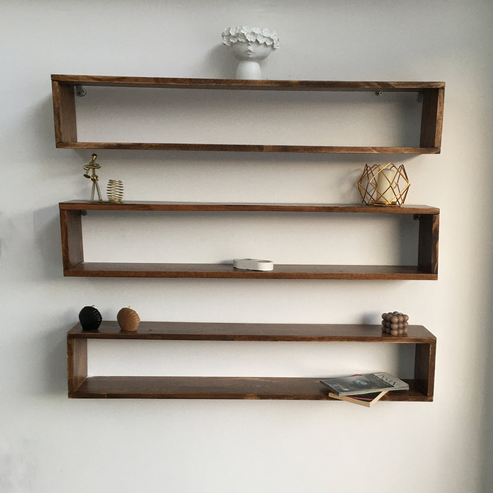 Wandregal Næstved im 3er Set Kiefernholz, gebeizt [en.casa]