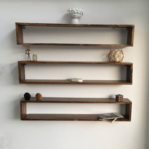 Wandregal Næstved im 3er Set Kiefernholz, gebeizt [en.casa]