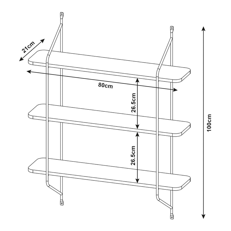 Maßskizze Wandregal Østfold 100x80x21 cm [en.casa]