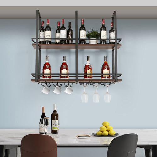 Weinregal Hubro Schwarz/Walnussoptik [en.casa]