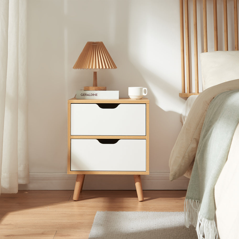 Nachttisch Bordkak mit Schubladen Eicheoptik/Weiß [en.casa]