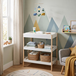 Wickeltisch Oupilu mit 2 Ablagen 91x82x53 cm Weiß [en.casa]