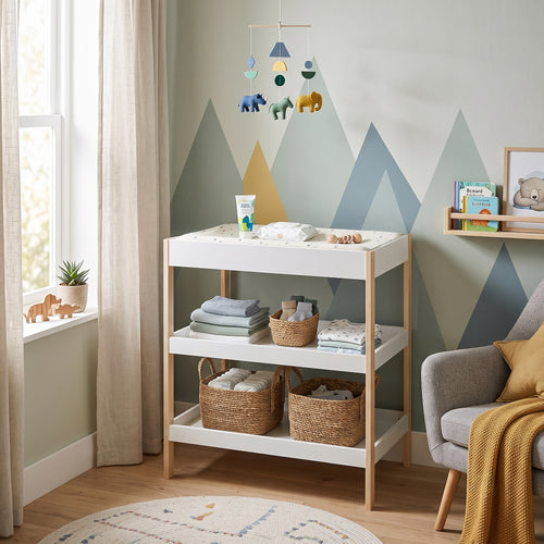 Wickeltisch Oupilu mit 2 Ablagen 91x82x53 cm Weiß [en.casa]