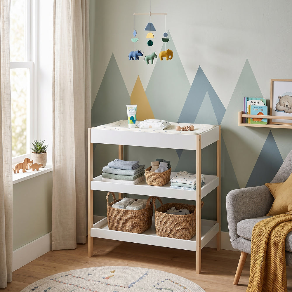 Wickeltisch Oupilu mit 2 Ablagen 91x82x53 cm Weiß [en.casa]