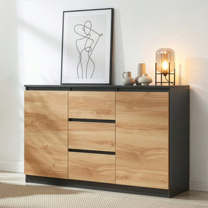Sideboard Kyr Schwarz/Eicheoptik rustikal [en.casa]