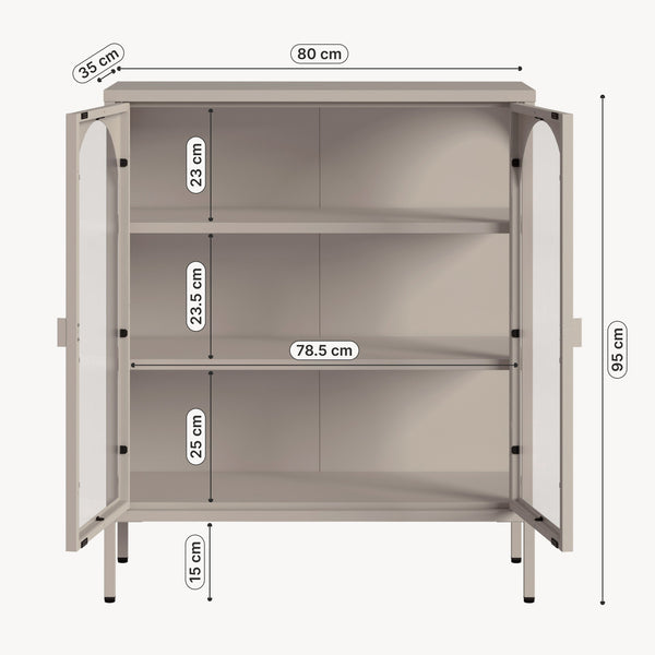 Vitrinen-Sideboard Klippestad Stahl 95x80x35 cm Warmgrau [en.casa]
